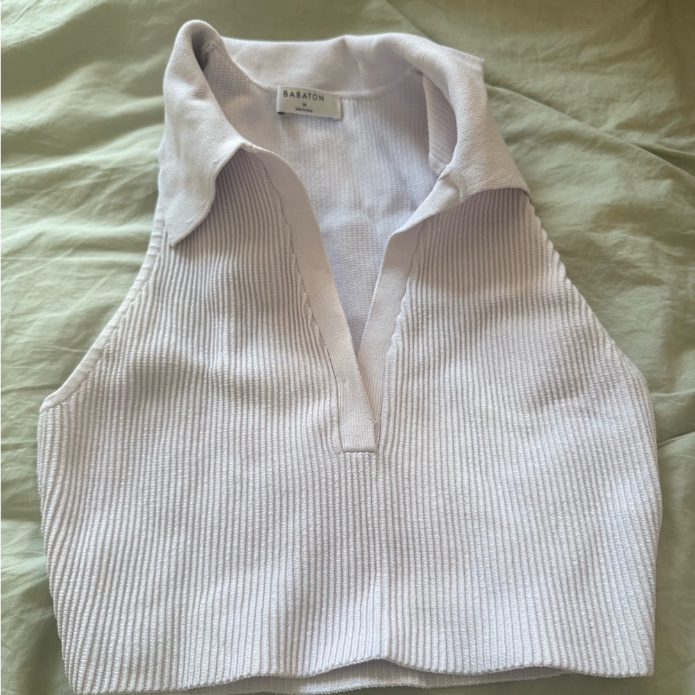 Aritzia light purple  Ribbed Cropped Polo top